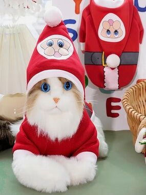 XS Pet Santa Hoodie Christmas Dog Cat Costume Holiday Puppy Outfit Red Coat